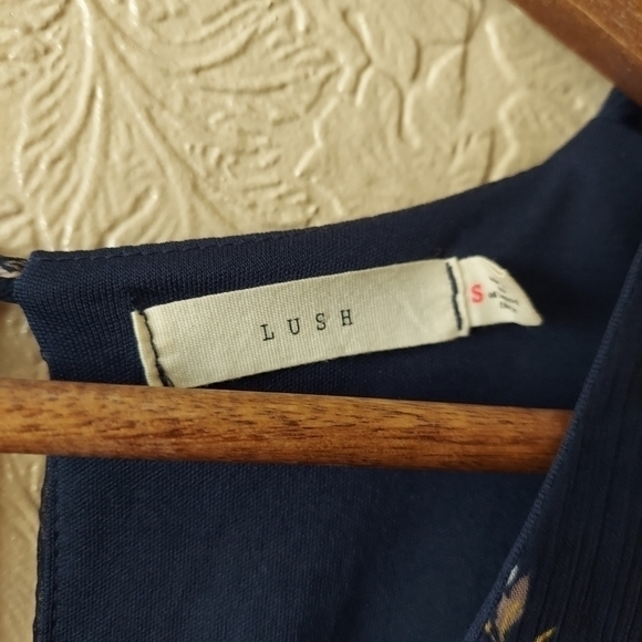 Lush Blue Floral Maxi Dress With Slit Sheer Sleeves Sz Small - Picture 4 of 11